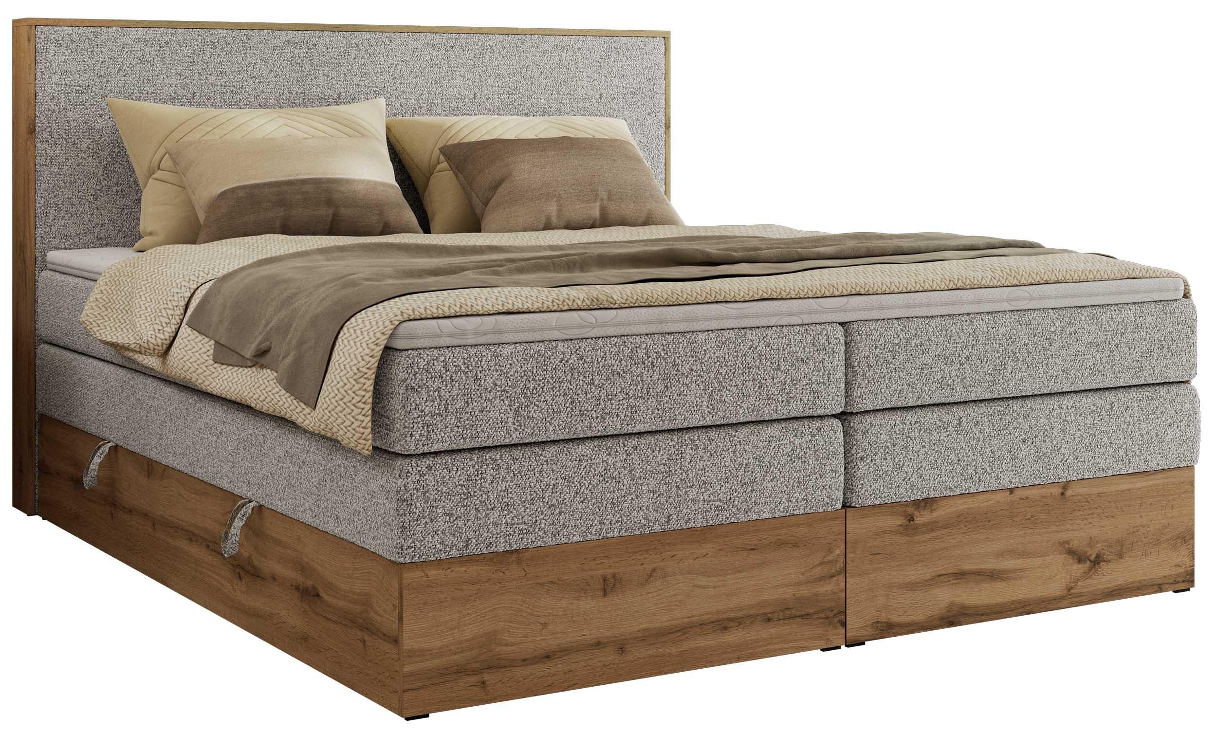 BOXBETT WOOD CLASSIC KING 200/200 - Hellgrau Strukture - H3 - Hellgrau, Textil (200/200cm) - MKS
