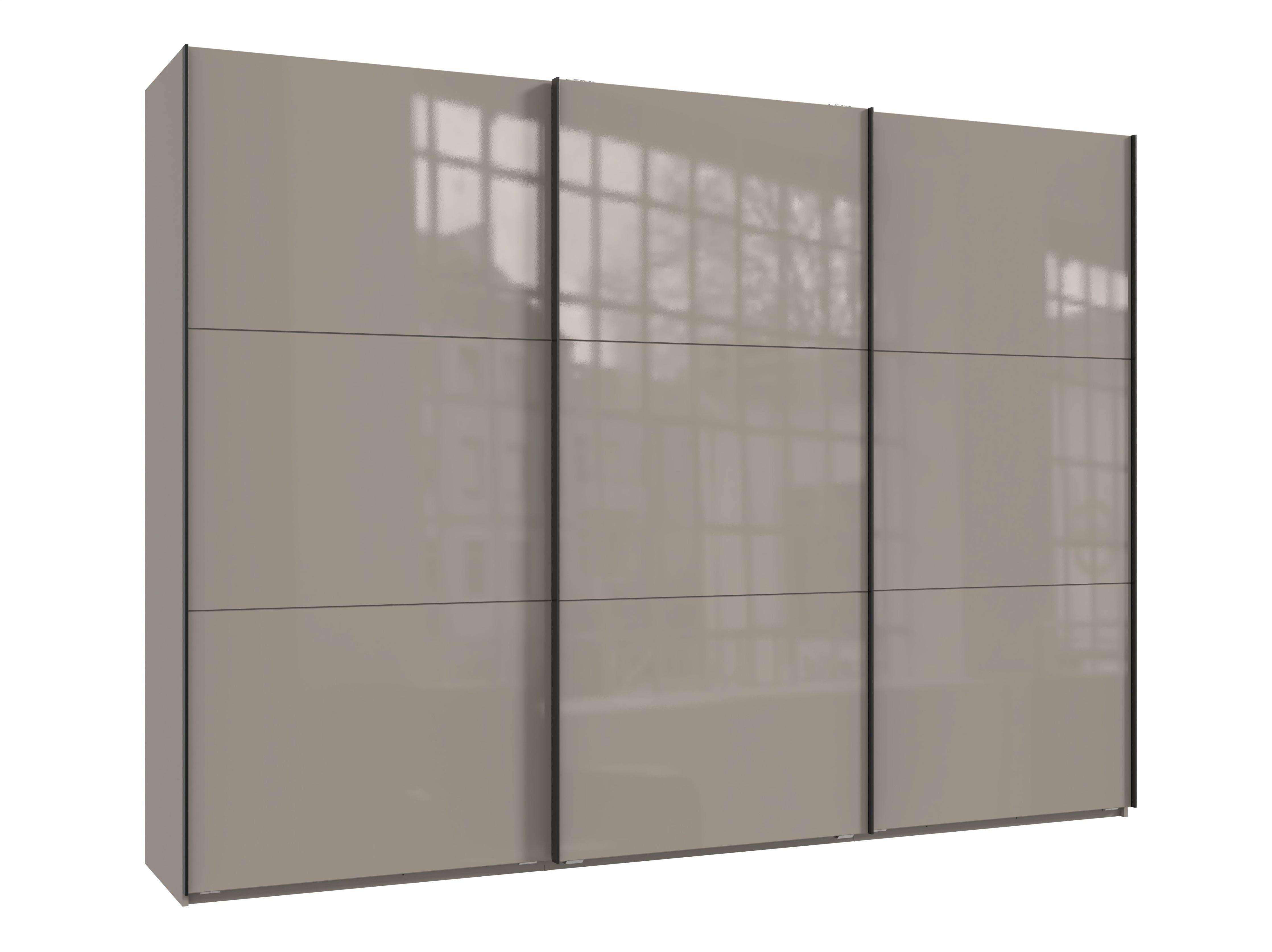 SCHWEBETÜRENSCHRANK 3-türig B300/H216/T65 cm in Sandgrau mit Glasfront, Kleiderschrank inkl. Vollausstattung / 22037 - Sandfarben/Eichefarben, Holzwerkstoff/Metall (300/216/65cm) - luma-home