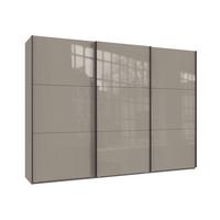 SCHWEBETÜRENSCHRANK 3-türig B300/H216/T65 cm in Sandgrau mit Glasfront, Kleiderschrank inkl. Vollausstattung / 22037 - Sandfarben/Eichefarben, Holzwerkstoff/Metall (300/216/65cm) - luma-home