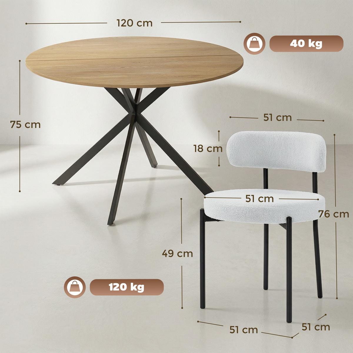 ESSGRUPPE 5er Set Spanplatte Polyester Cremeweiß Eiche - Eichefarben/Creme, Textil/Metall (120/75/120cm) - HOMCOM