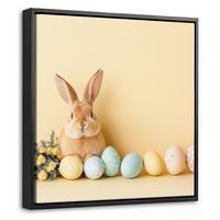 LEINWAND Bilder mit Rahmen - Eier - Kaninchen - Pastellfarbtöne - 20x20 - Hellgelb, Textil (20/20cm) - MuchoWow