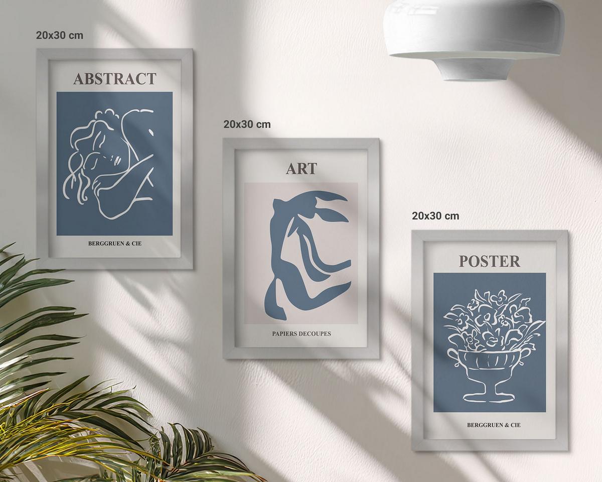 BILDER SET 3er Set - 20x30 cm Silberner Rahmen - Matisses stilvolle abstrakte Muster - Silberfarben, Kunststoff (20/30cm) - TULUP
