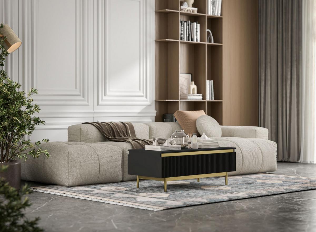 COUCHTISCH Selene Schwarz matt 109 cm mit Metallrahmen - Goldfarben/Schwarz, Holzwerkstoff/Metall (50/109/39cm) - Meble Lindner