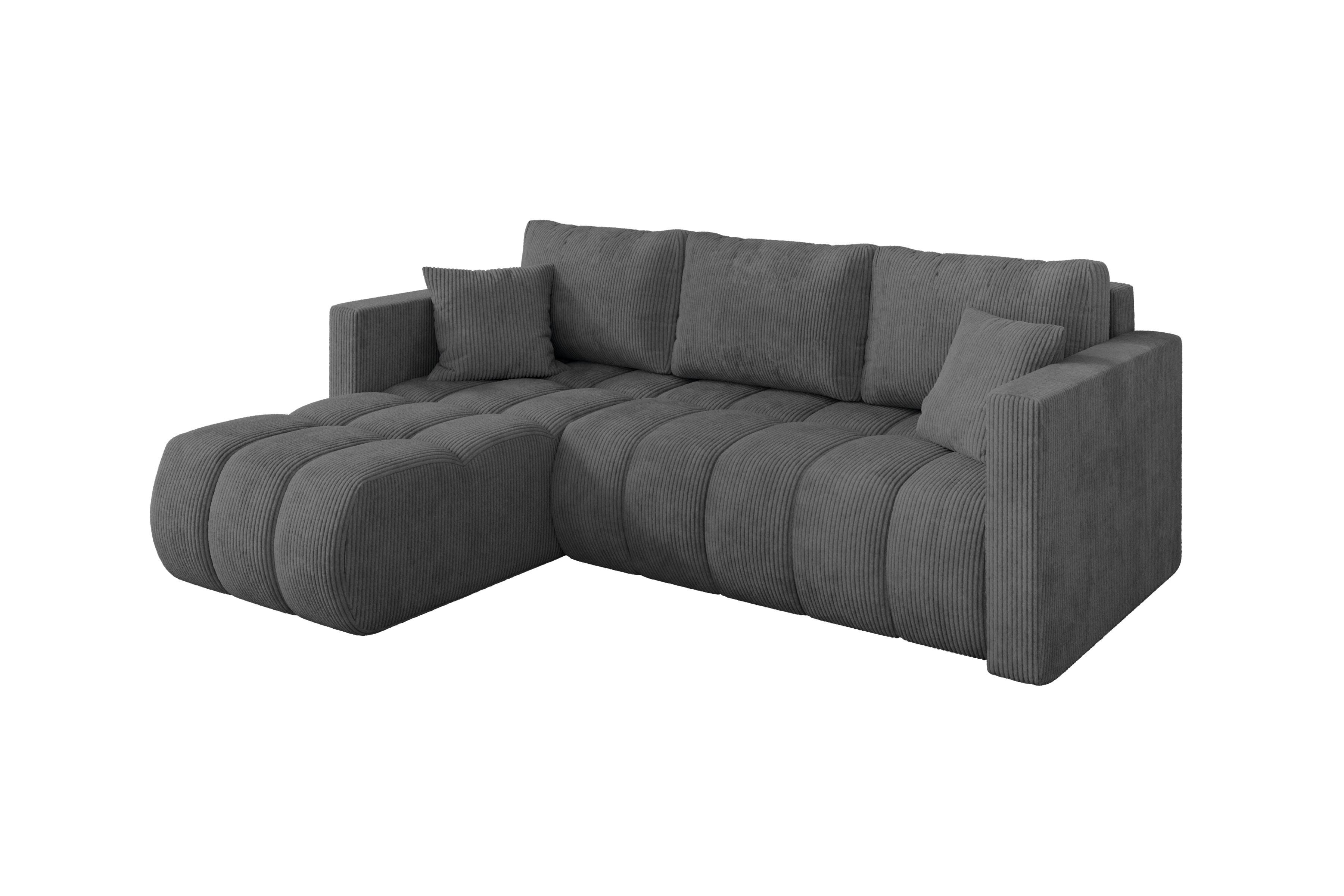 ECKSOFA mit Schlaffunktion Ottomane Links GARD-L 226x146x85 Dunkelgrau Cord - Dunkelgrau/Schwarz, Holzwerkstoff/Kunststoff (226/146cm) - ALTDECOR