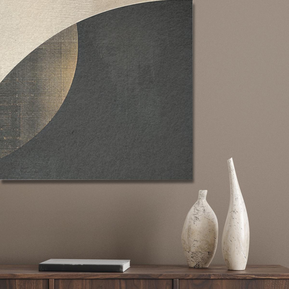 AKUSTIKBILD Abstrakt - Geometrische Formen - Schwarz - Gold Wandbild Wohnzimmer 100x70 cm - Ecru, Kunststoff (100/70/0.9cm) - MuchoWow