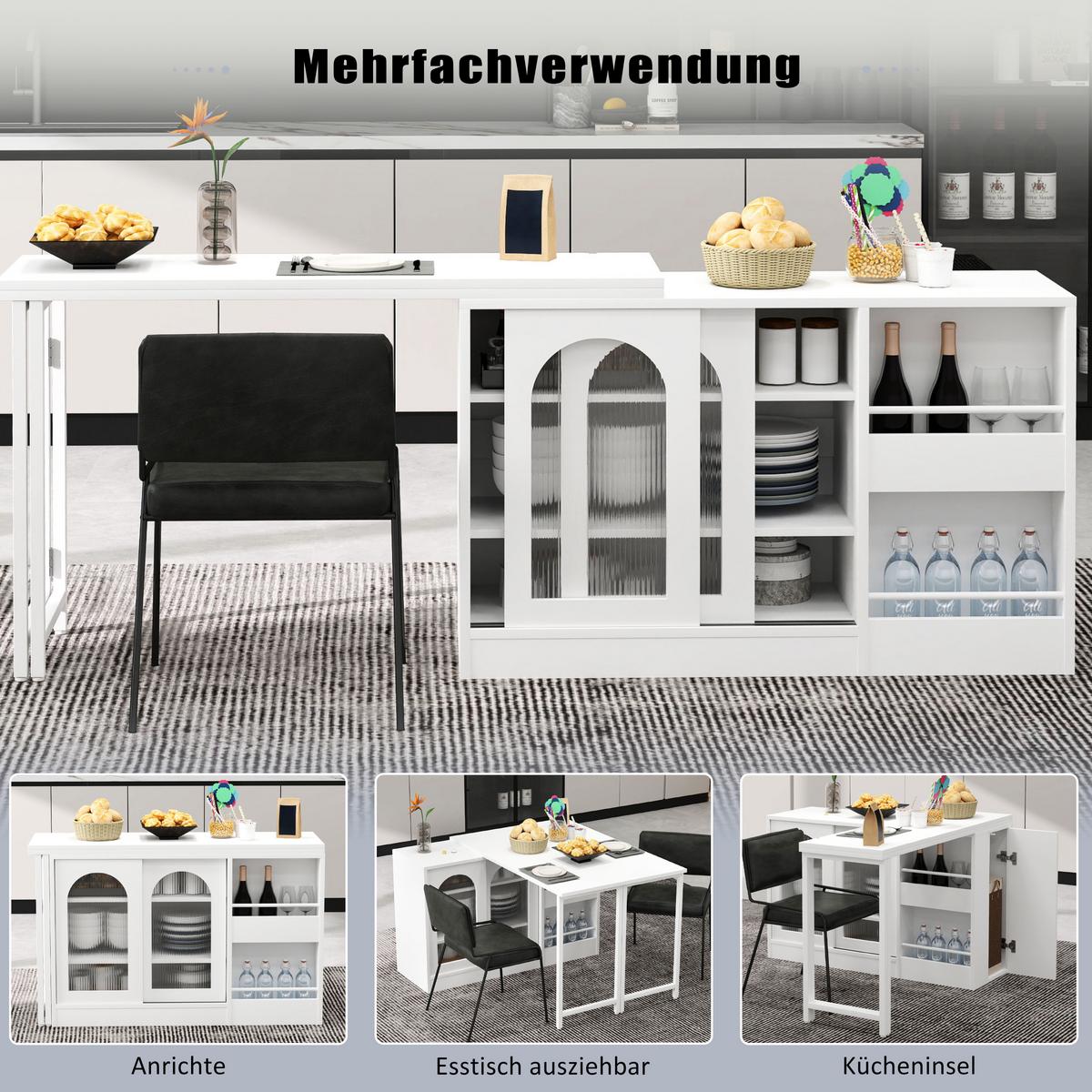 STEHTISCH Weiß Holzoptik|Ausziehbar|360° Drehbar mit Stauraum - Weiß, Holzwerkstoff/Metall (40/121/77cm) - Urban Meuble