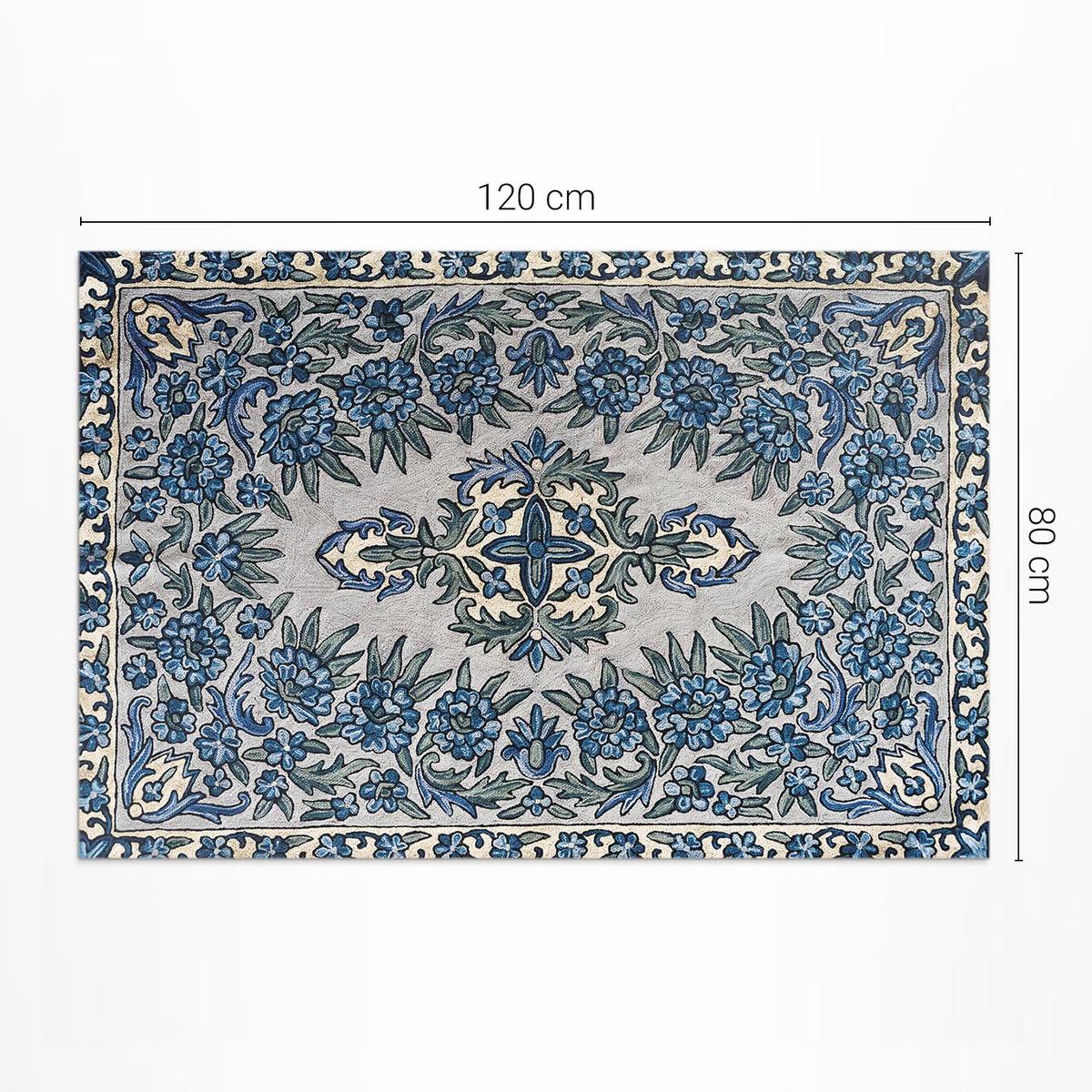 TEPPICH 80x120 cm Nepal Pflanzendekor - Hellblau, Kunststoff (80/120cm) - Wallfluent