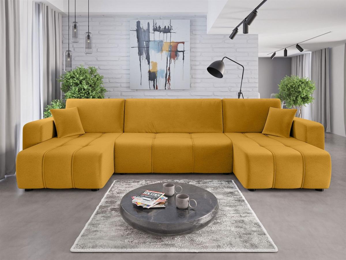 WOHNLANDSCHAFT Dagny - Gelb, Holzwerkstoff/Textil (317/85/146cm) - Fun Möbel