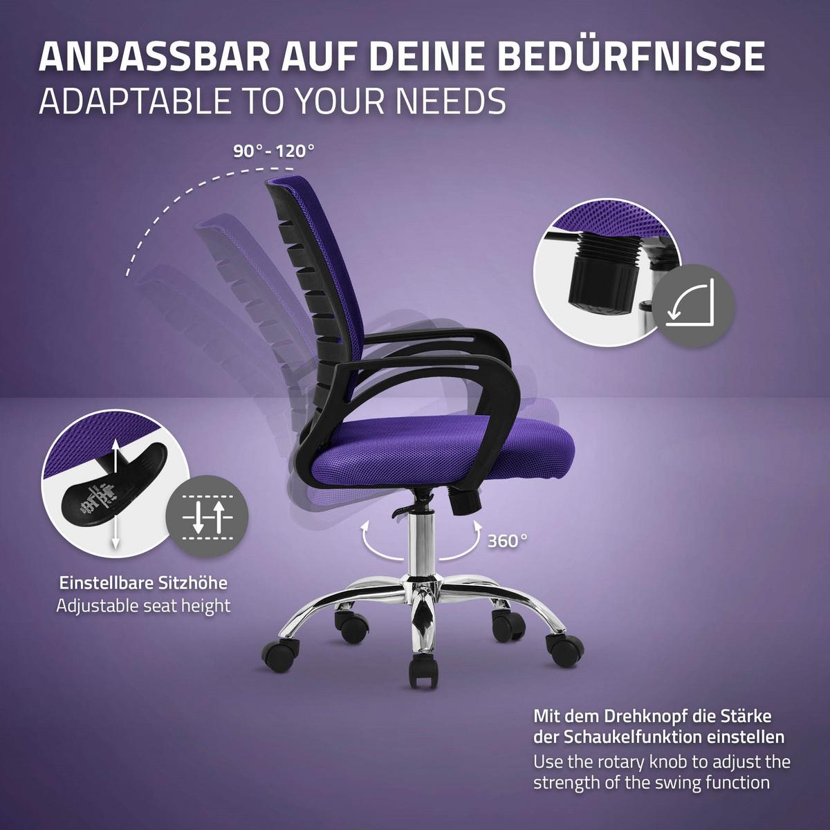 BÜROSTUHL Lila - Violett, Metall (54/99/59cm) - ML-DESIGN