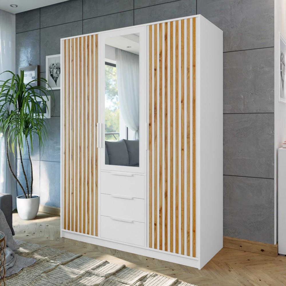 DREHTÜRENSCHRANK Bueno Lux mit 3 Türen und 3 Schubladen, Weiß - Weiß, Holzwerkstoff (150/200/58cm) - Beautysofa