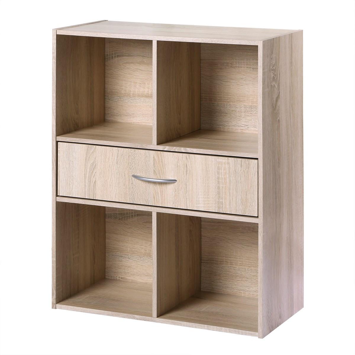 AUFBEWAHRUNGSREGAL 4 Fächer mit einer Schublade - Eschefarben, Holzwerkstoff (29.5/80/62cm) - Calicosy