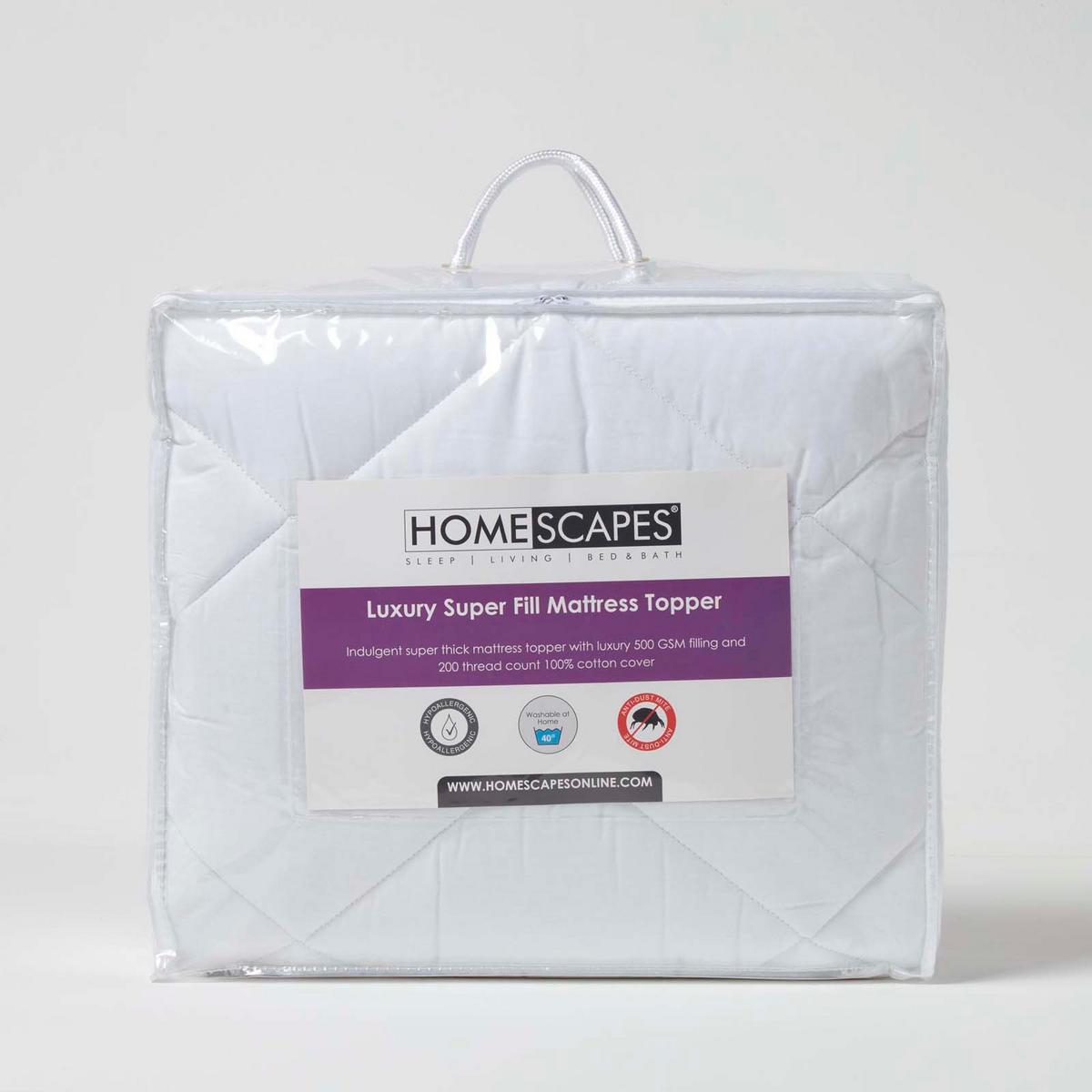 MATRATZENTOPPER Premium 120/190 cm, dicht gefüllte Baumwolle - Weiß, Textil (120/190cm) - Homescapes