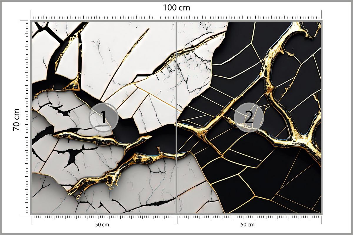 FOTOTAPETER für Badezimmer Abstrakter Marmor Goldene Verzierung 100x70 - Schwarz/Weiß, Papier (100/70cm) - Muralo