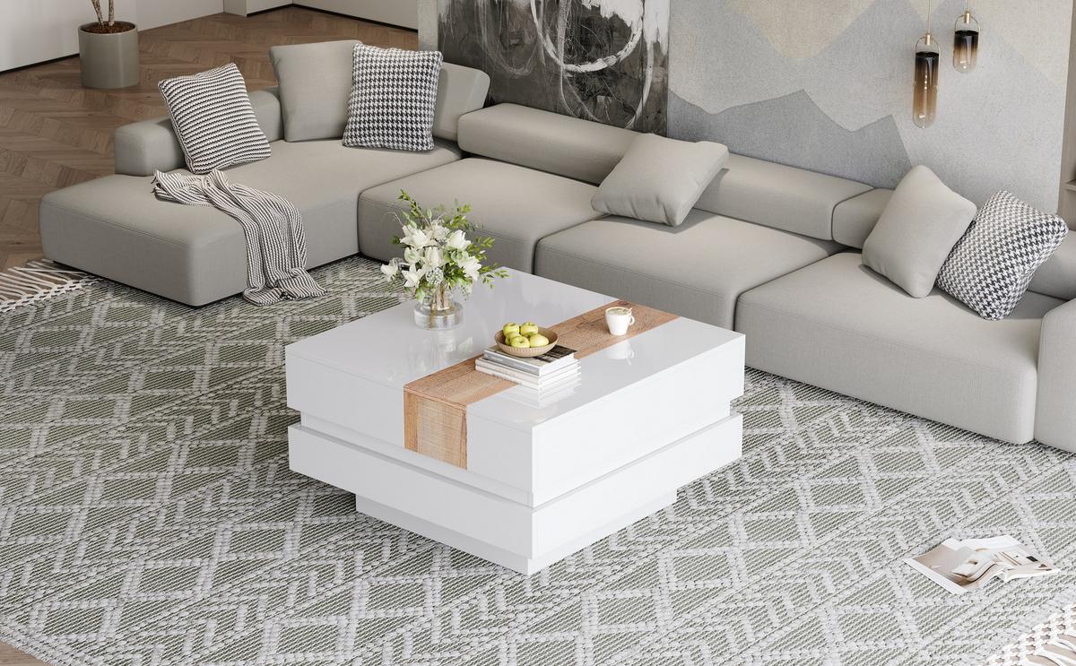 COUCHTISCH mit Hochglanz & Stauraum - Weiß, Holzwerkstoff (70/70/39cm) - Urban Meuble