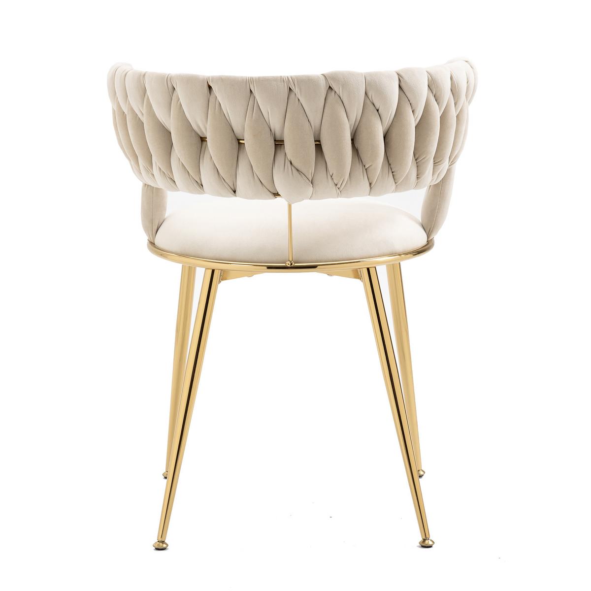 ESSZIMMERSTUHL 2er Set Samt Ivory & Gold mit geflochtener Rückenlehne - Magnolie, Textil (57/70/43cm) - Urban Meuble