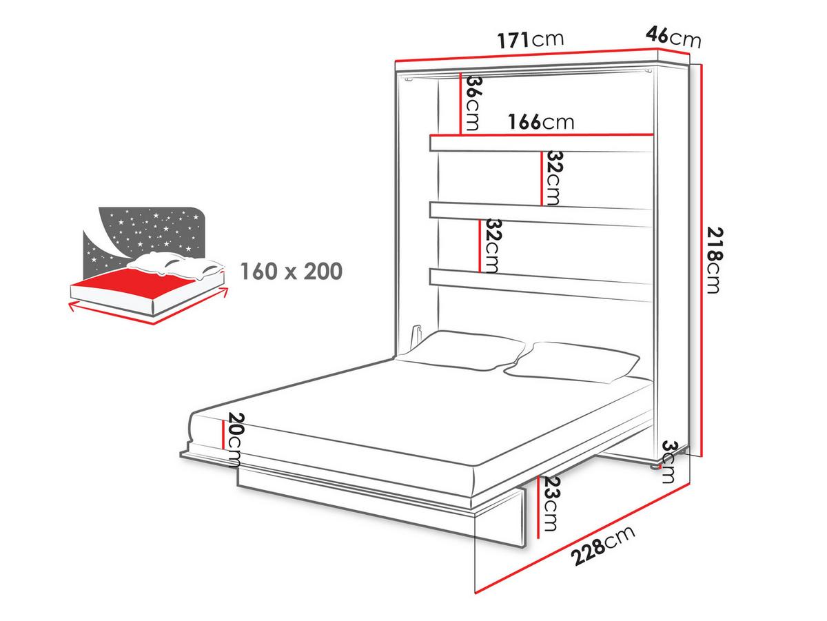 SCHRANKBETT Bed-Concept BC-12 160x200 mit zwei LED-Lampe - Eiche Artisan/Grau, Holz/Holzwerkstoff (160/200cm) - MIRJAN24