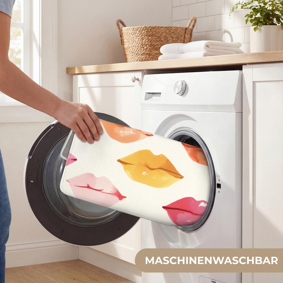 BADEMATTE Lippen - Bunt - Glänzend 60x40 cm - Rosa, Textil (60/40cm) - OnlyWow