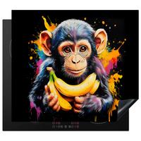 HERDABDECKPLATTE Affe - Graffiti - Farbenfroh - Bananen - Modern Ceranfeldabdeckung 59x52 cm - Gelb, Kunststoff (59/52/0.2cm) - MuchoWow