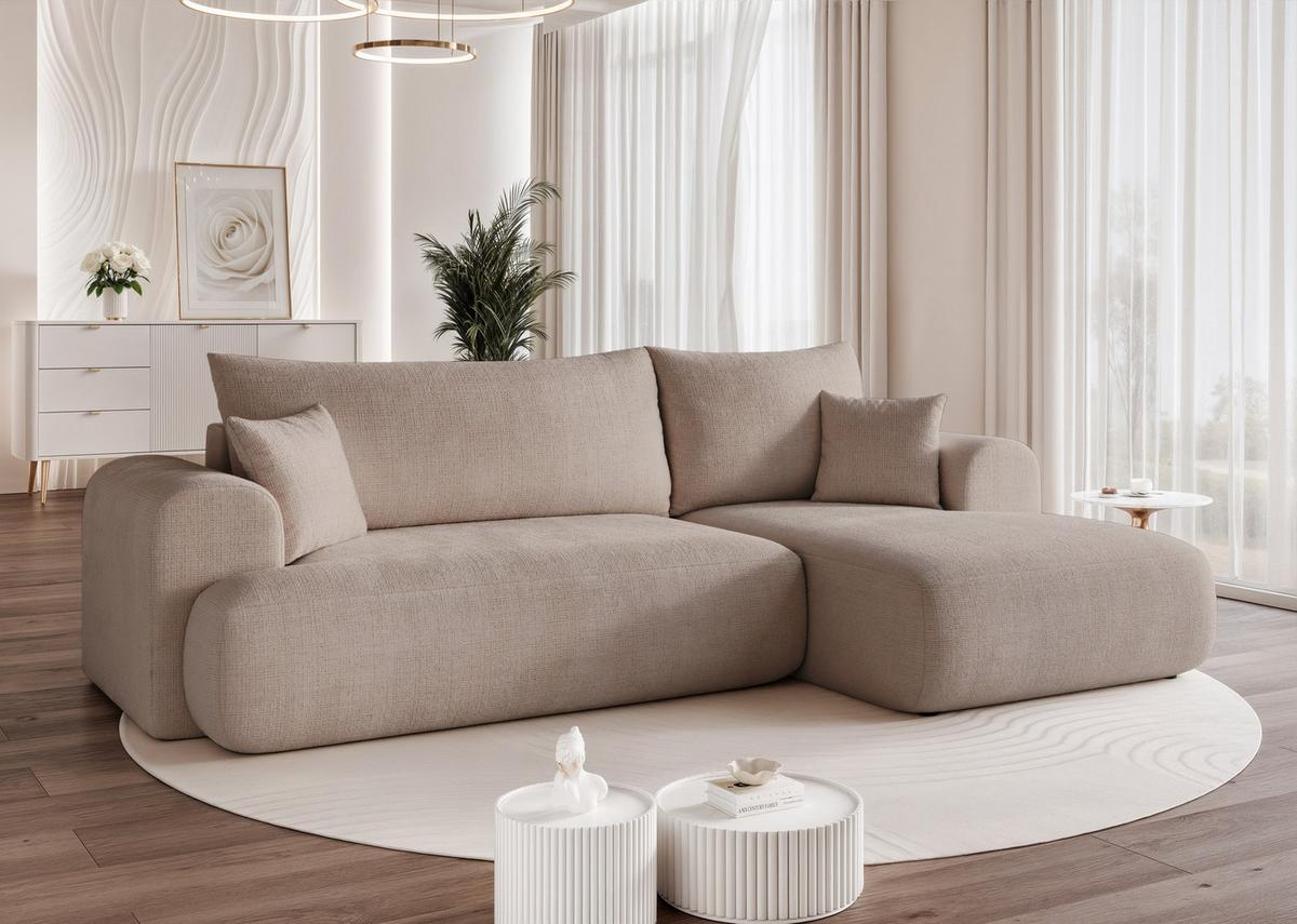 ECKSOFA BLOOM Rechts mit Schlaffunktion und Bettkasten Grau - Grau, Kunststoff/Textil (263/150cm) - Idohome