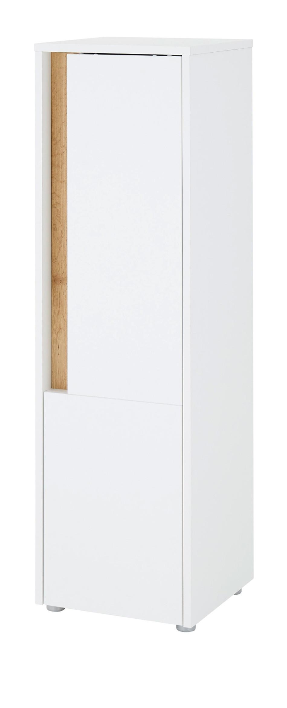 BAD-MIDISCHRANK weiß, Wotan Eiche, Badmöbel Kommode 34 x 114 cm - Eiche Wotan/Silberfarben, Holz/Holzwerkstoff (34/114/34cm) - Furn.Design