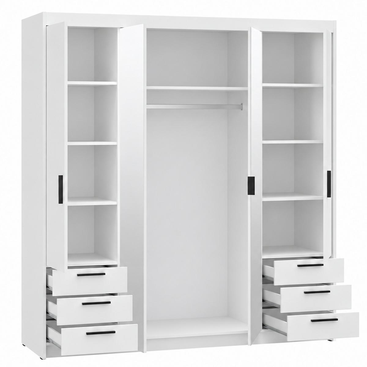 DREHTÜRENSCHRANK Elena mit 4 Türen, 6 Schubladen und Spiegel, 176 cm, Weiß - Weiß, Holzwerkstoff (176/190/53cm) - Beautysofa
