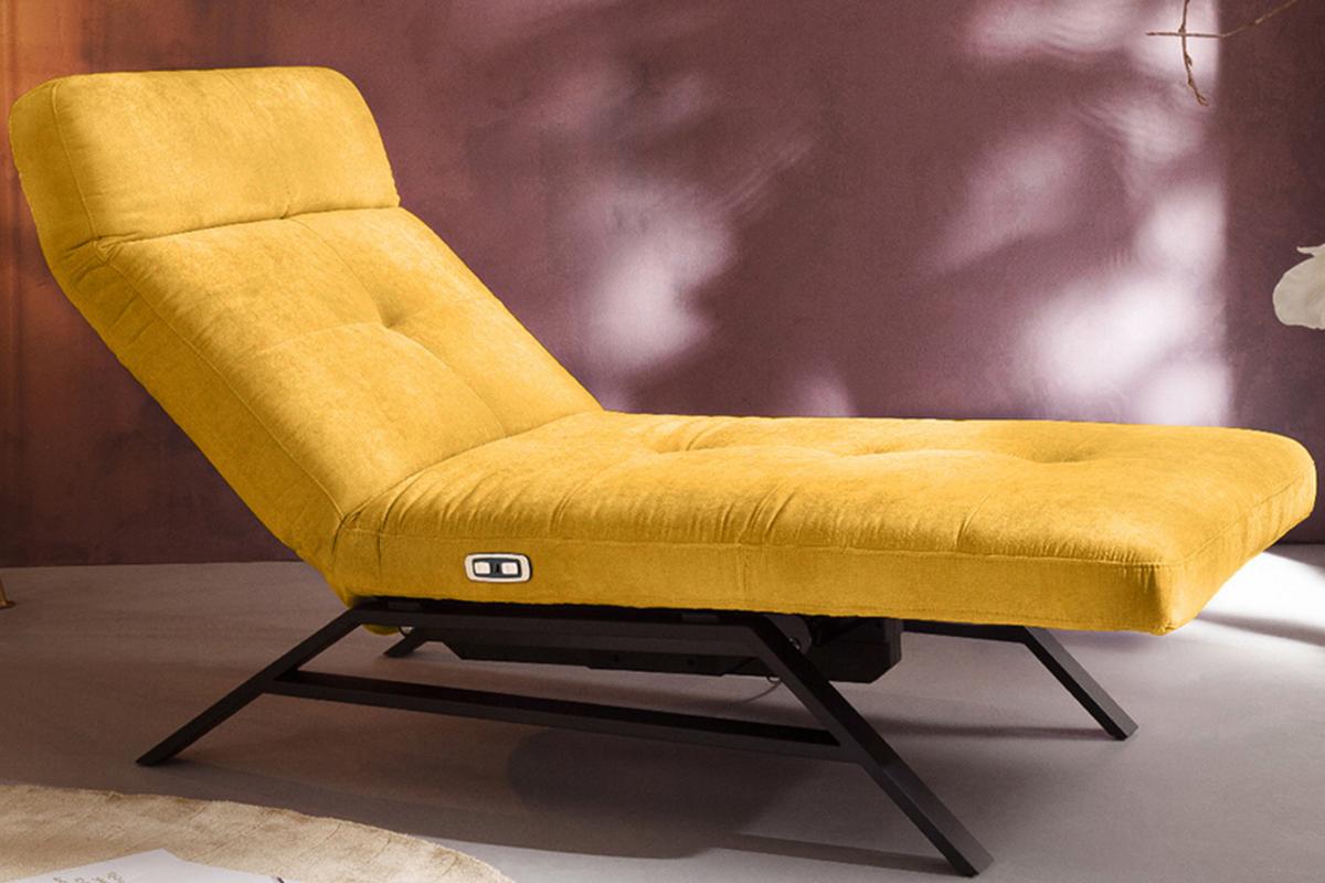 LIEGE MIT MOTORISCHER RELAXFUNKTION AMERIVA Gelb Velvet Relaxfunktion - Currygelb/Schwarz, Textil (80/110/158cm) - KAWOLA