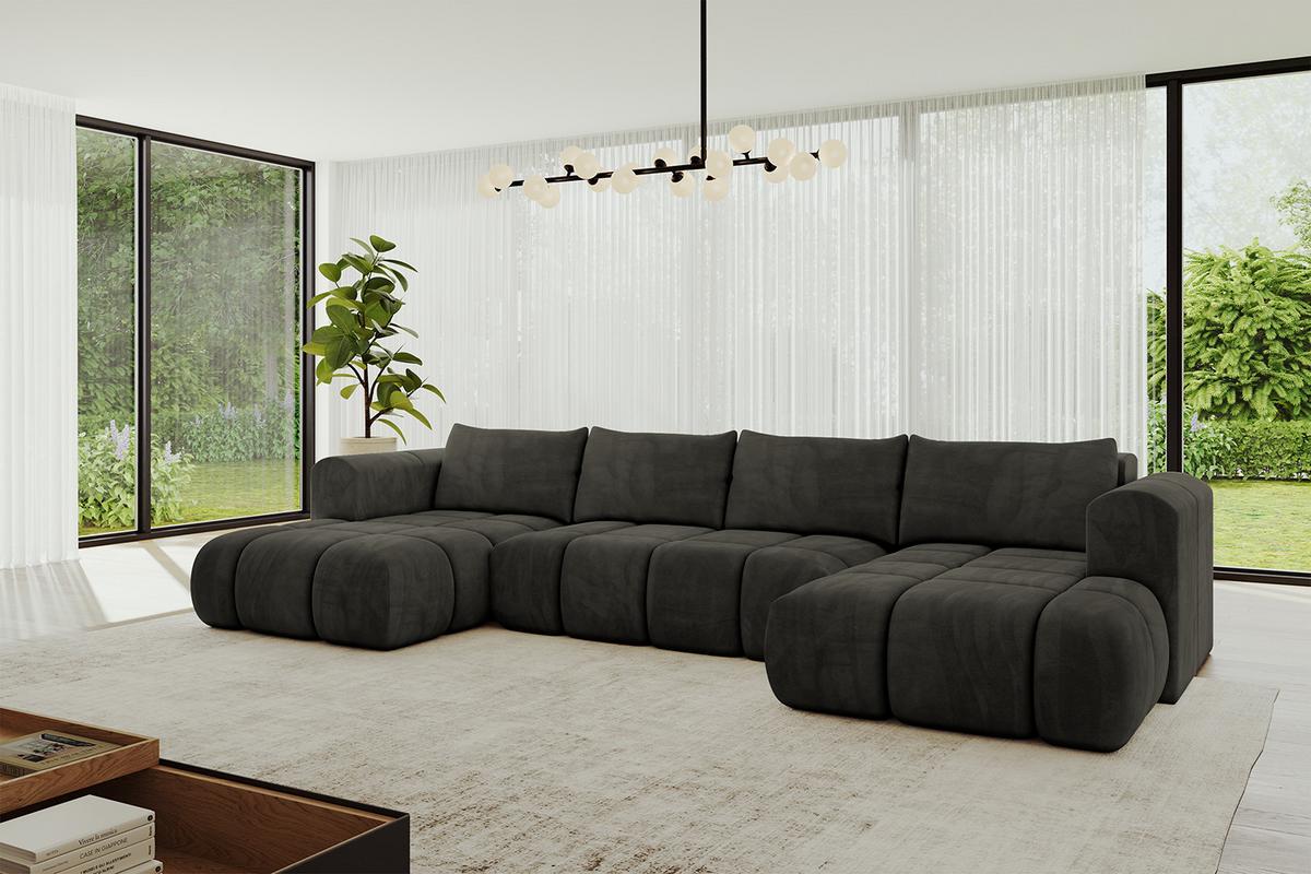 WOHNLANDSCHAFT CLOUD-U 405x185x90 Schwarz Velours - Schwarz, Holzwerkstoff/Kunststoff (405/90/185cm) - ALTDECOR