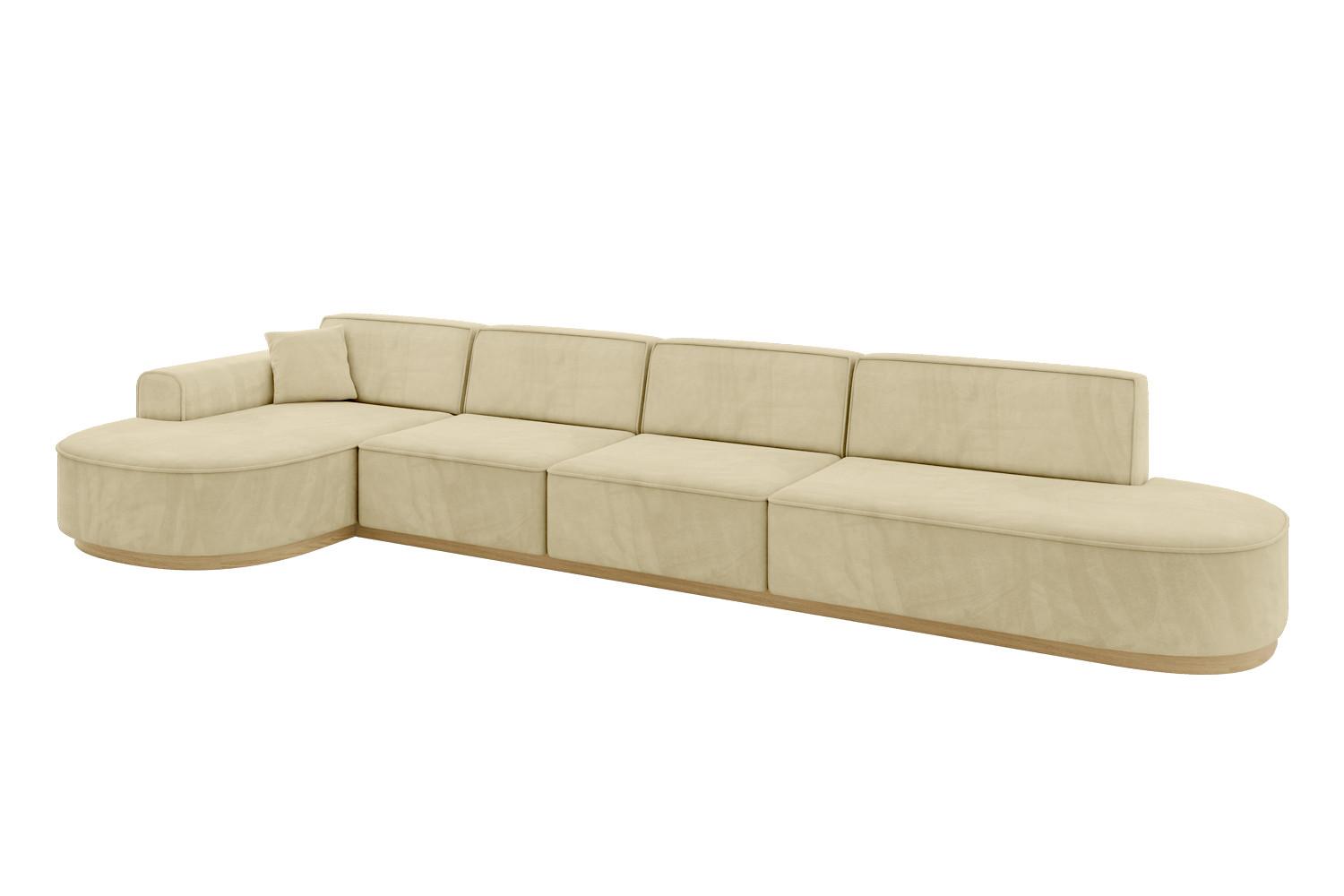 ECKSOFA Ottomane Links MARI-L3-v2 - 413x171x83 cm Beige Velours - Beige, Holzwerkstoff/Textil (413/171cm) - ALTDECOR