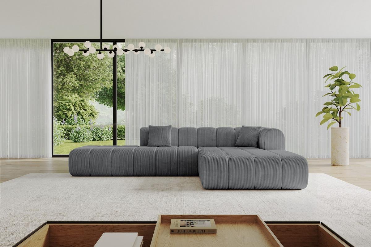 ECKSOFA Ottomane Rechts BILA-L 289x176x71 Dunkelgrau Cord - Dunkelgrau/Anthrazit, Holzwerkstoff/Kunststoff (289/176cm) - ALTDECOR