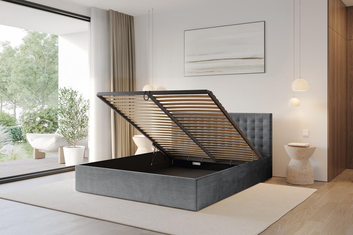 POLSTERBETT mit Bettkasten und Lattenrost, Boxbett ohne Matratze - PARI 160x200 Dunkelgrau - Anthrazit, Holzwerkstoff/Textil (160/200cm) - ALTDECOR