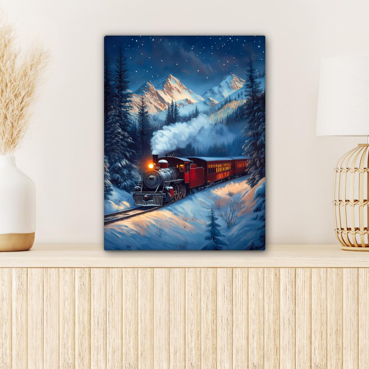 LEINWANDBILD Zug - Weihnachten - Schnee - Weihnachtszug Room Decor 30x40 cm - Anthrazit, Textil (30/40cm) - MuchoWow