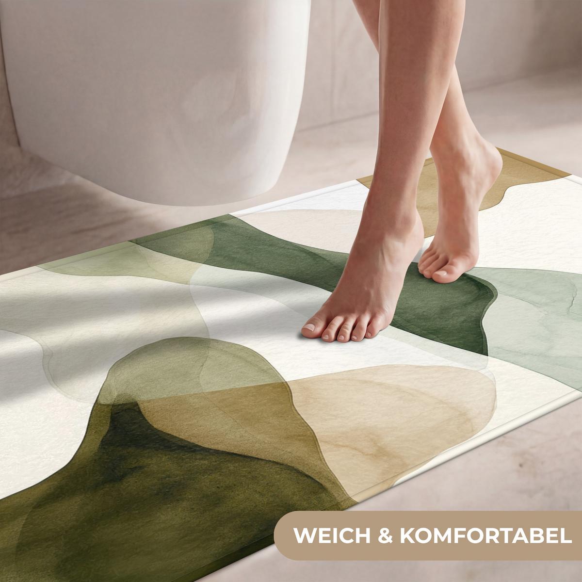 WC-VORLEGER Japandi - Abstrakt - Grün WC Teppich 120x60 cm - Grün, Textil (120/1cm) - OnlyWow