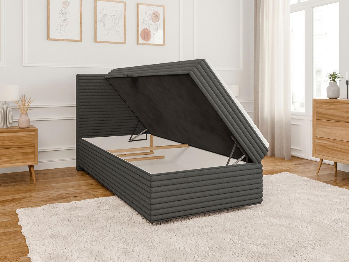BOXBETT Roma 90/200 cm Dunkelgrau Plüschcord - Dunkelgrau/Schwarz, Holz/Kunststoff (90/200cm) - S-Style Möbel