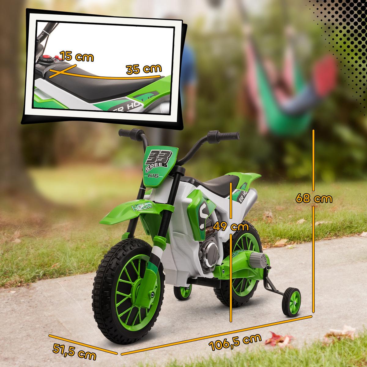 ELEKTROMOTORRAD Kindermotorrad Kinderfahrzeug Elektrofahrzeug Grün+Weiß - Grün, Kunststoff (106.5/51.5/68cm) - HOMCOM