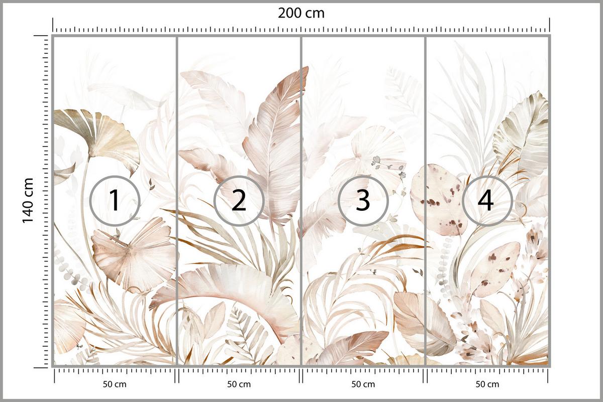 FOTOTAPETE für Esszimmer Beige Palmenblätter Tropisch Boho 200x140 - Beige/Orange, Papier (200/140cm) - Muralo