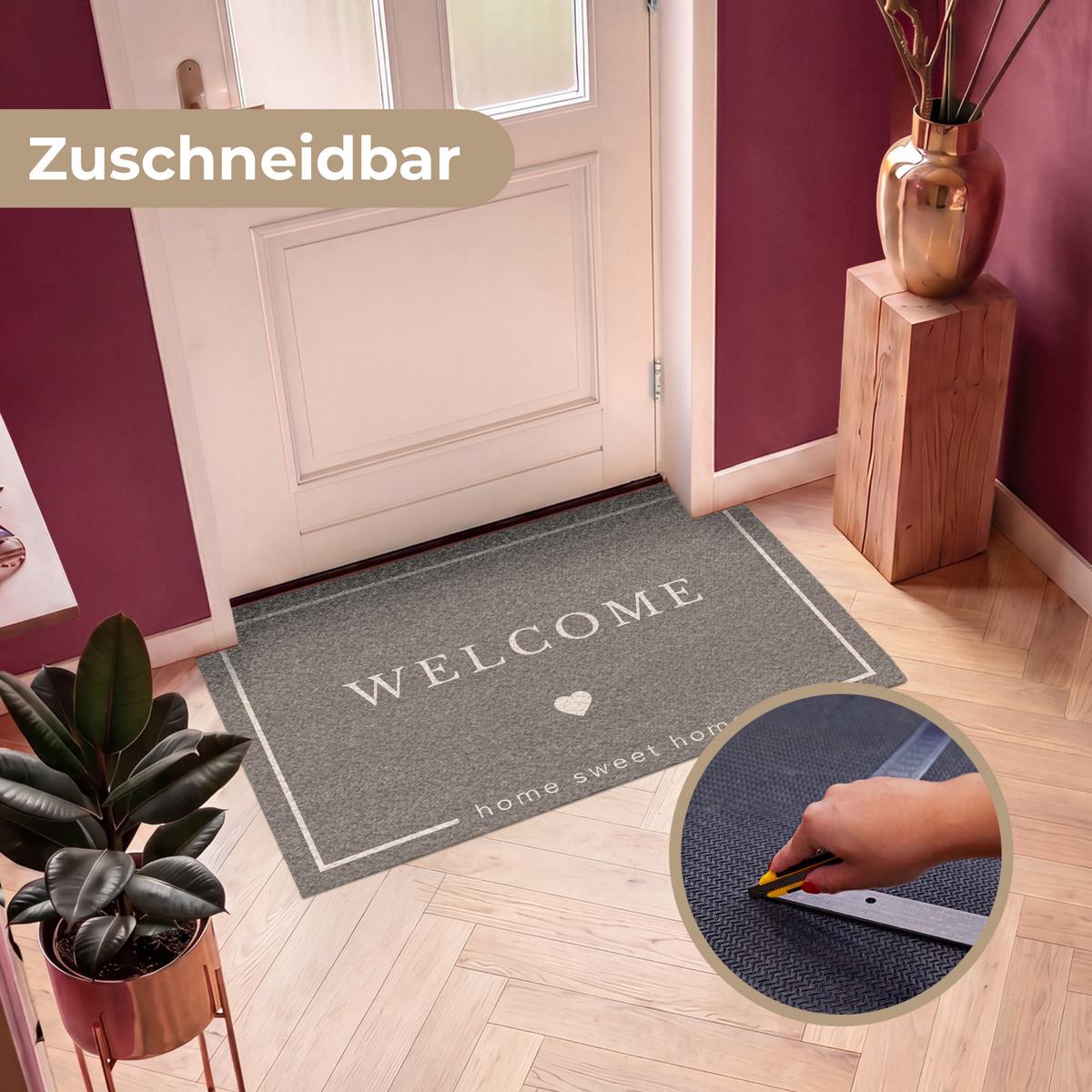 FUSSMATTE Willkommen - Braun Schmutzfänger 120x80 cm - Taupe, Kunststoff (120/0.4cm) - MuchoWow