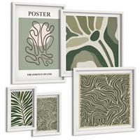 BILDER SET 5er Set - 50x50 cm & 20x30 cm & 40x60 cm Weißer Rahmen - Blattmuster und wellenförmige Formen - Weiß, Kunststoff (40/60cm) - TULUP