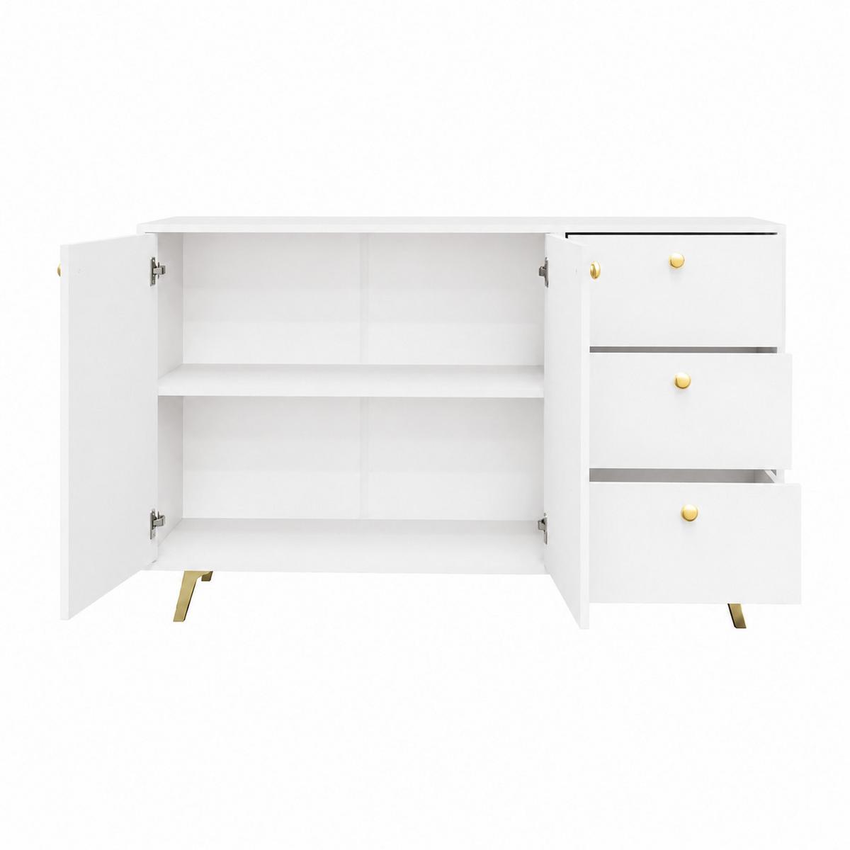 KOMMODE GALIO 140/86/41cm mit Schubladen 4 Türen Weiß - Weiß, Holzwerkstoff (140/86/41cm) - MASSENO