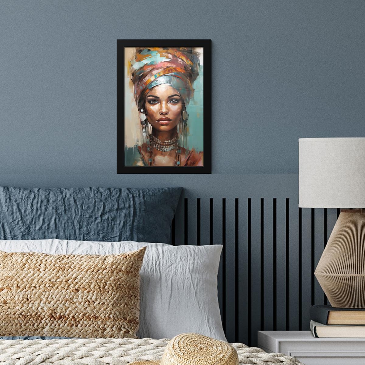 POSTER MIT RAHMEN Frau - Kunst - Schmuck - Porträt Poster 20x30 cm - Blaugrau, Papier (20/30cm) - MuchoWow