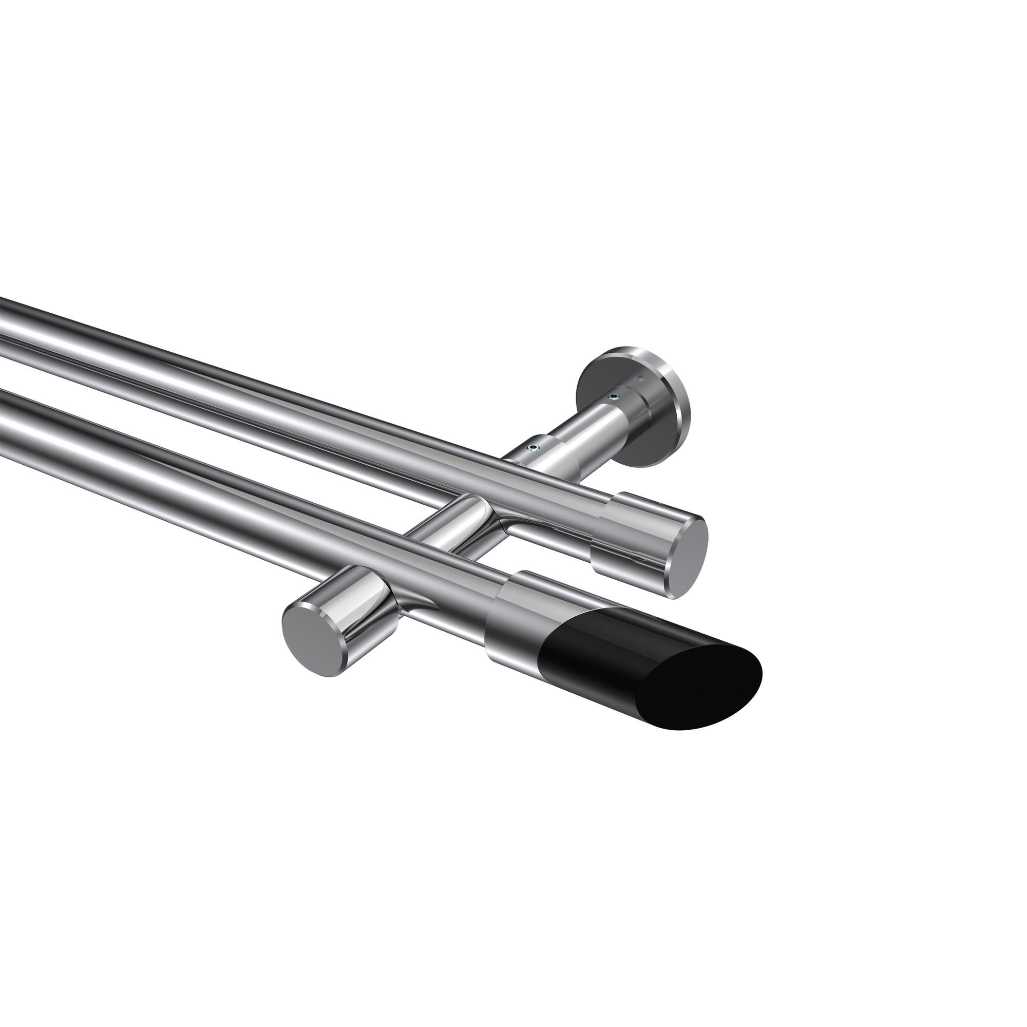 GARDINENSTANGE Prestige Verano 520 cm (geteilt in 4 x 130 cm), 2-läufig (ohne Ringe), 20 mm Ø Chrom - Chromfarben/Schwarz, Metall (520cm) - INTERDECO