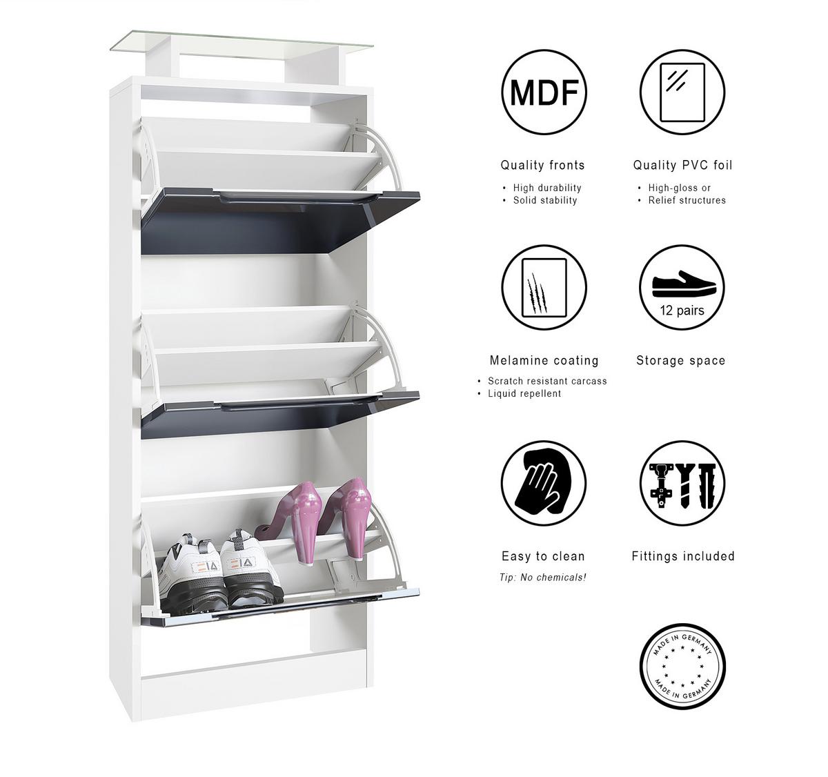 SCHUHSCHRANK Space Avola-Anthrazit - Anthrazit, Holzwerkstoff (46/128/23cm) - Vladon