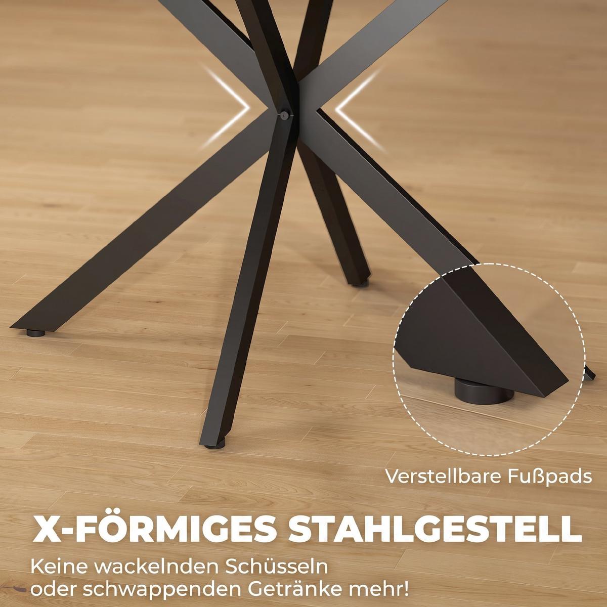 AUSZIEHBARER-ESSTISCH MDF Stahl Rustikal-Braun - Dunkelbraun/Schwarz, Holzwerkstoff/Metall (135/100/75cm) - HOMCOM