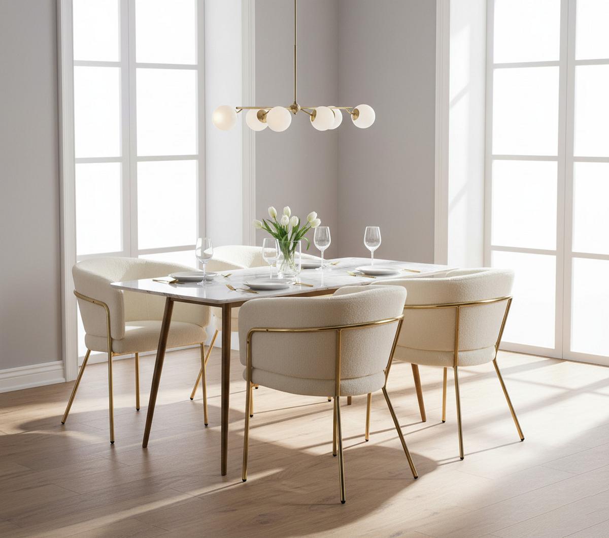 ESSZIMMERSTÜHLE Beige Kunstfell mit Metallbeinen - Beige, Textil (57/77/57cm) - Urban Meuble