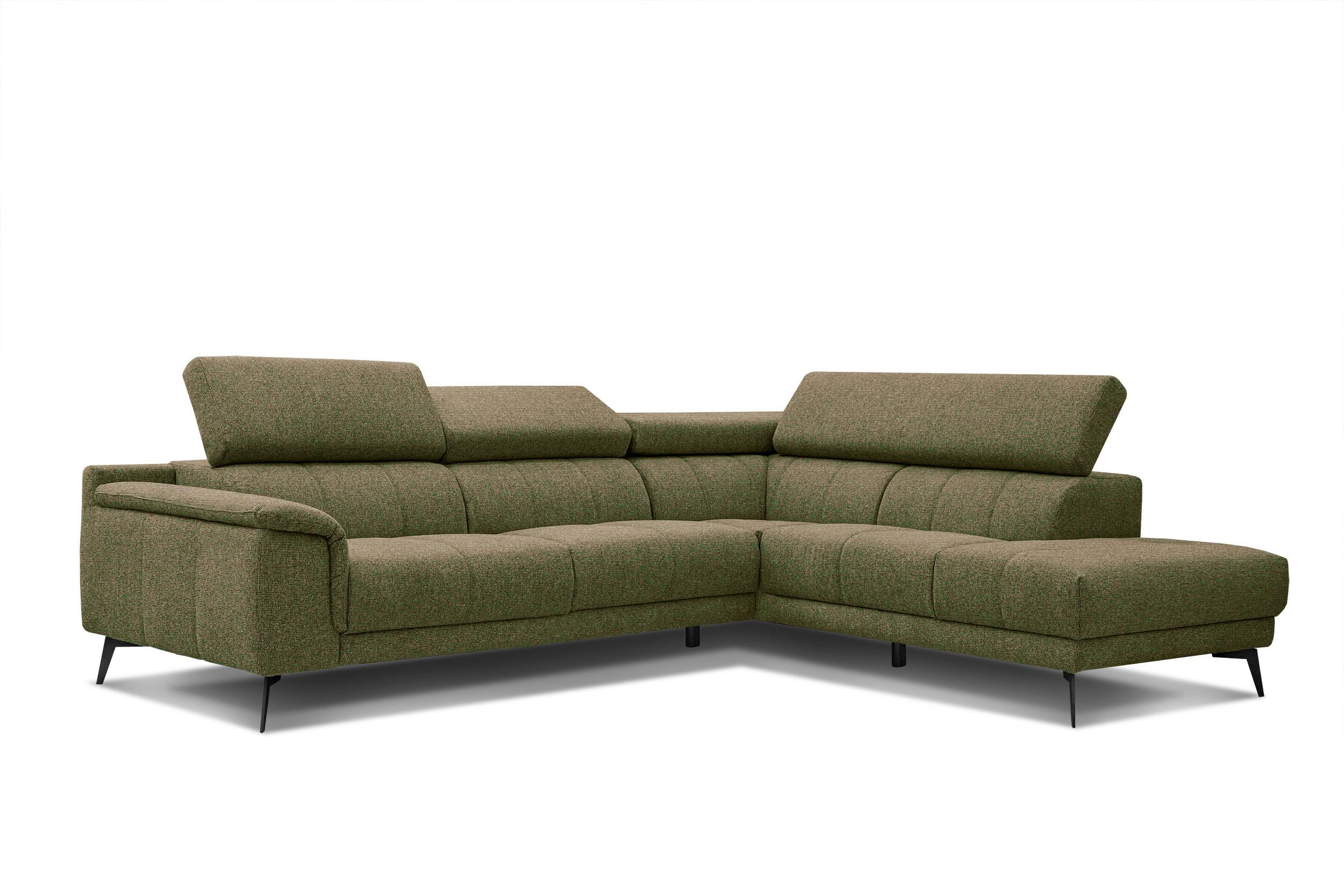 ECKSOFA FIERO 5-Sitzer, olivgrün - Schwarz/Olivgrün, Holzwerkstoff/Textil (290/228cm) - Wozimo