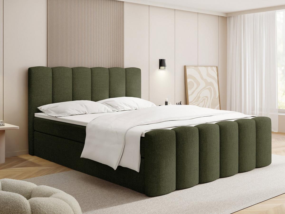BOXBETT Serenity mit Bettkasten, Grün Chenille 120x200 cm – inkl. H4 Taschenfederkern Matratze & Foam Topper - Schwarz/Grün, Holz/Holzwerkstoff (120/200cm) - WFL GROUP