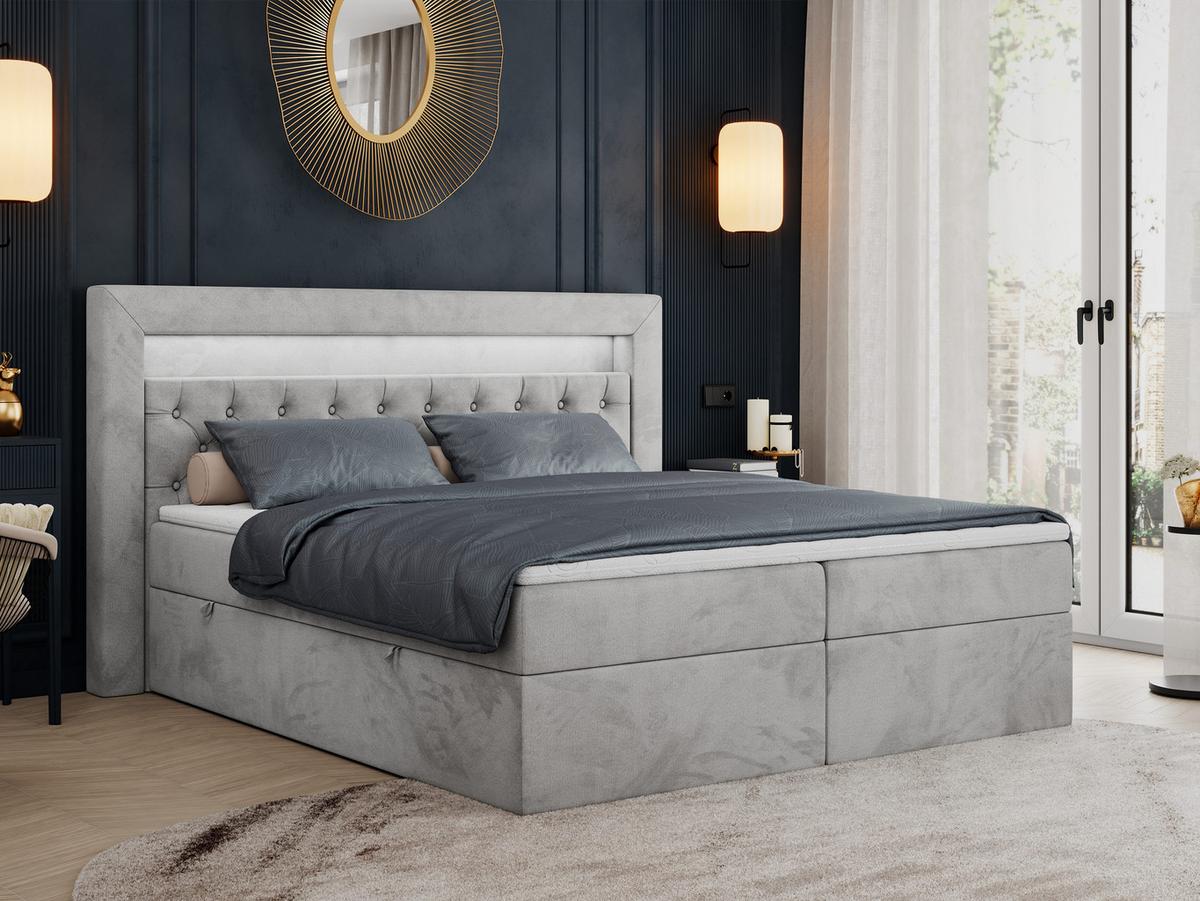 BOXBETT GOLD-6 LED 140/200 Hellgrau Velvet - H4 - Hellgrau, Holz/Textil (140/200cm) - MKS