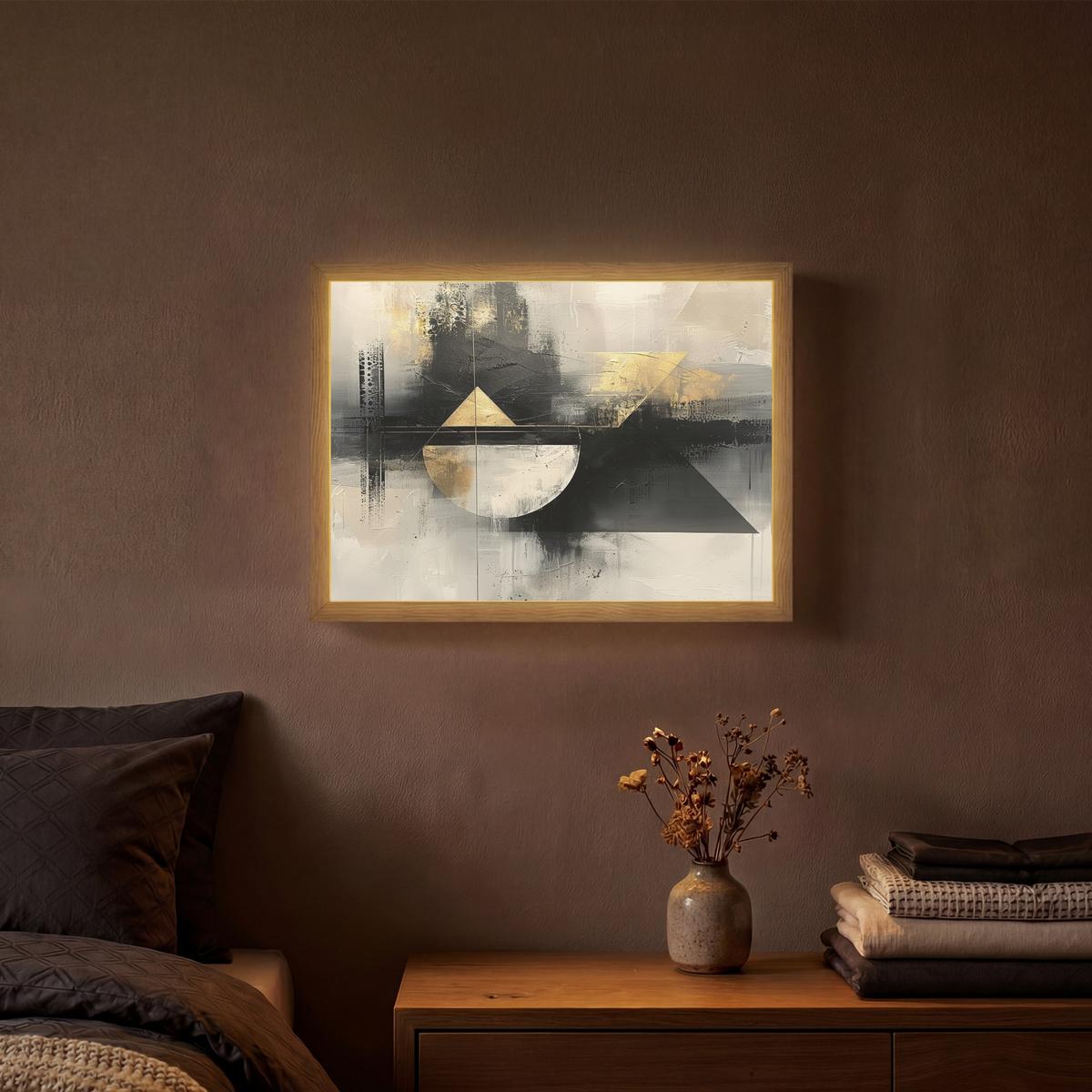 WANDLEUCHTE MIT AKKU Abstrakt - Schwarz - Farbe - Modern 40x30 cm - Grau, Holzwerkstoff (40/30/8cm) - OnlyWow
