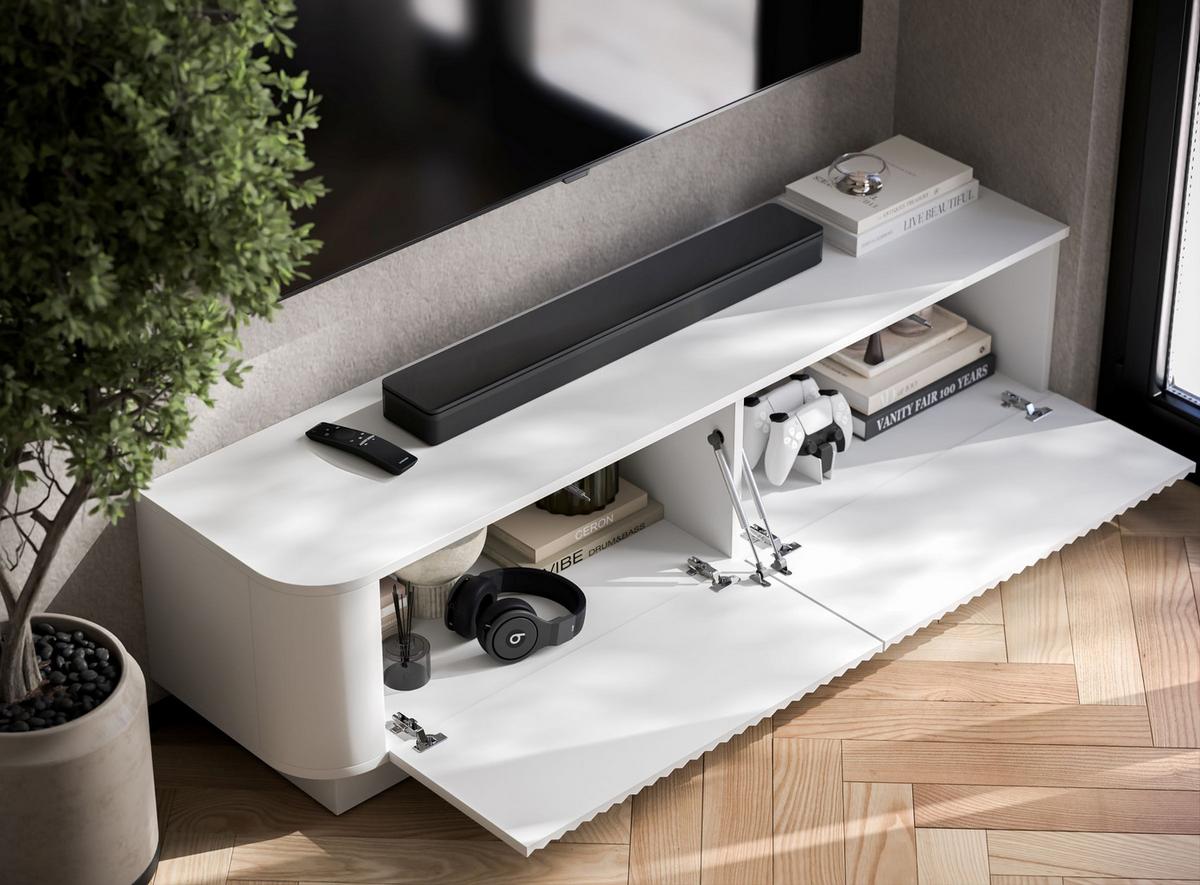 TV-LOWBOARD Aurora Weiß matt 140 cm mit Sockel - Weiß, Holzwerkstoff (140/37/35cm) - Meble Lindner