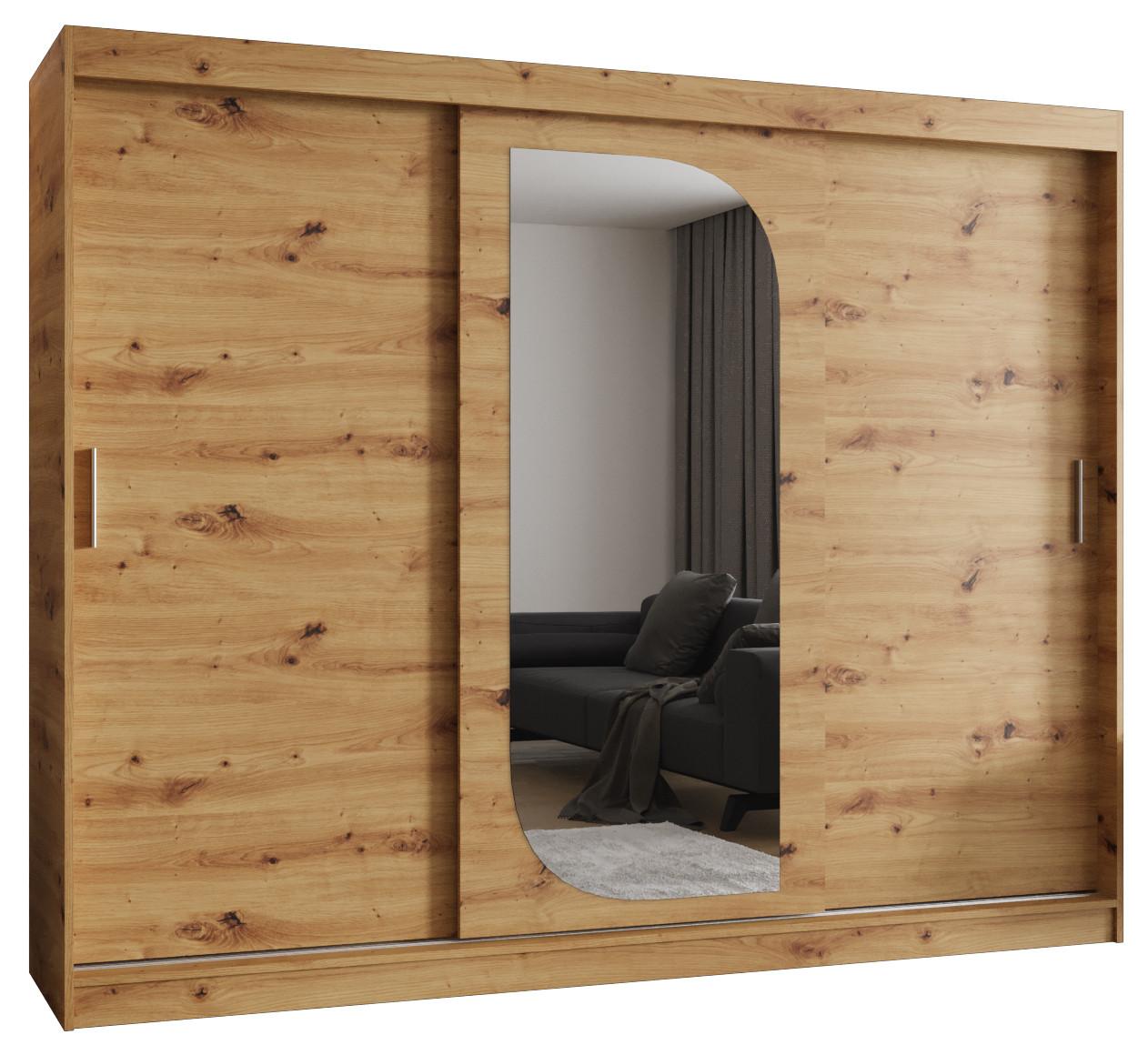 SCHIEBETÜRENSCHRANK mit Spiegel LUCY 200/250/62 3-türig - Silberfarben/Eiche Artisan, Holz (250/200/62cm) - MÖBEL KRYSPOL