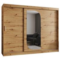 SCHIEBETÜRENSCHRANK mit Spiegel LUCY 200/250/62 3-türig - Silberfarben/Eiche Artisan, Holz (250/200/62cm) - MÖBEL KRYSPOL